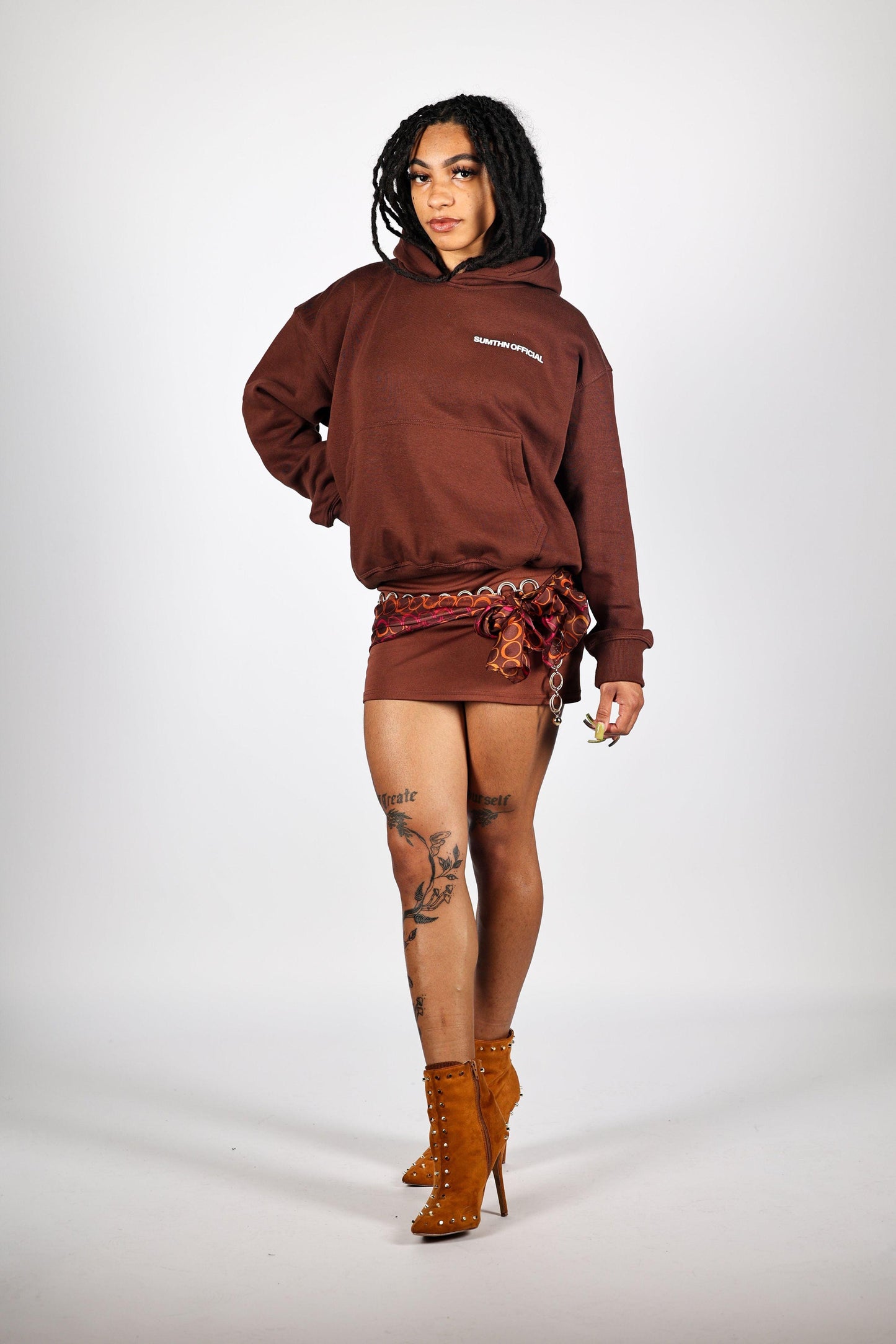 Drop Shoulder Hoodie - Brown