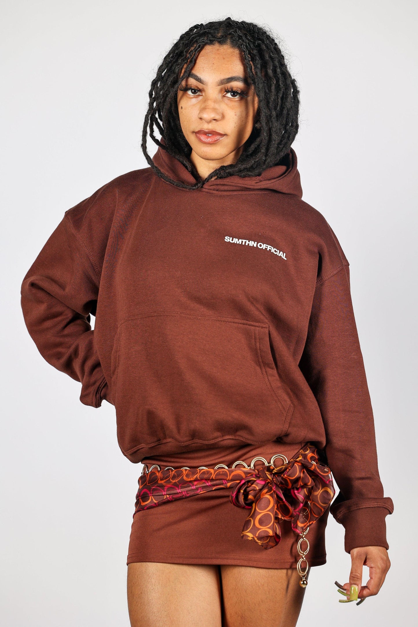 Drop Shoulder Hoodie - Brown