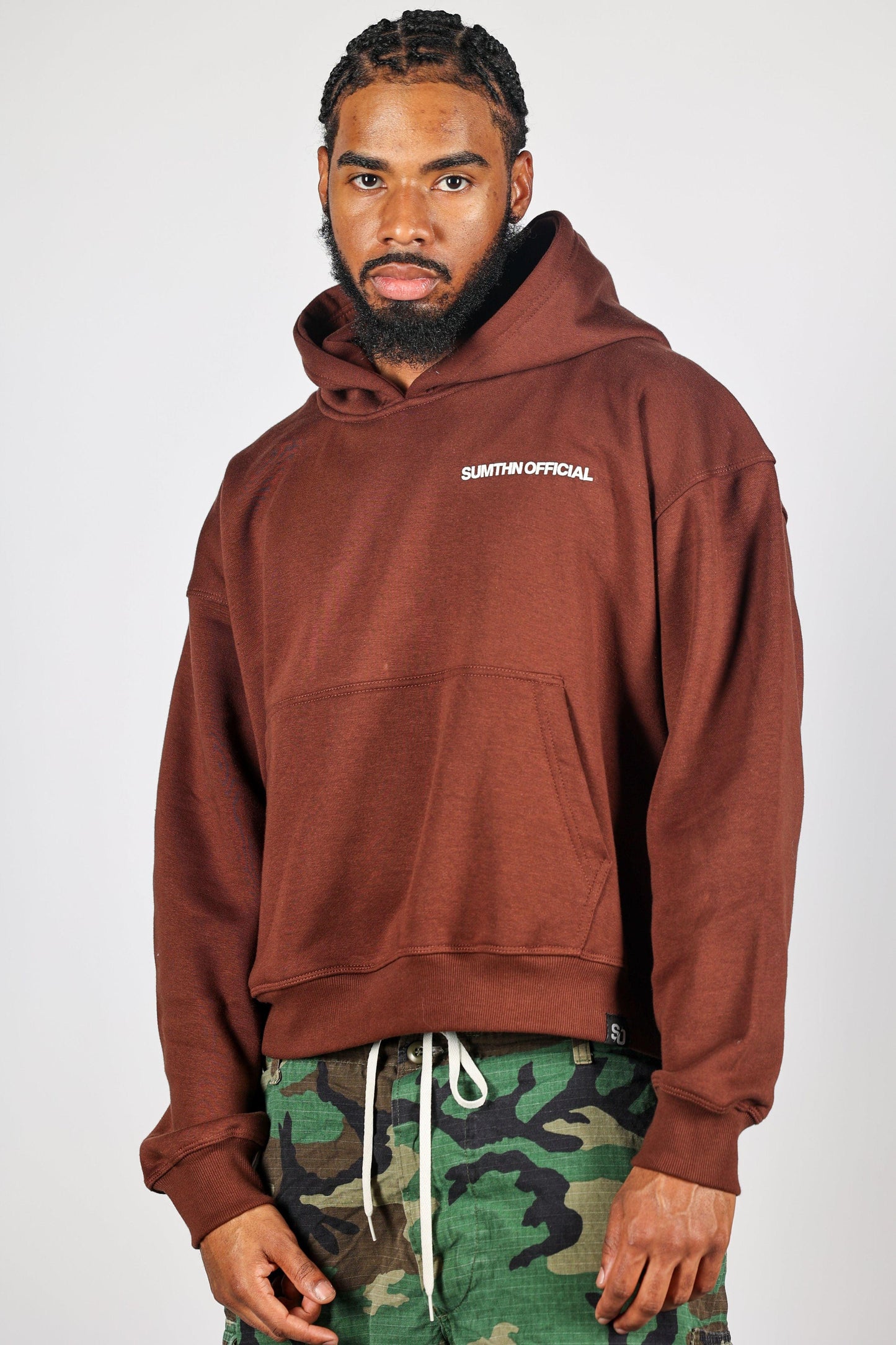 Drop Shoulder Hoodie - Brown